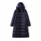 Fashion Winter Women Down Jacket Long Sleeve White Duck Down Filling Long Coat Outwear Black and Nav