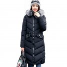 2017 Fashion Women Faux Fur Hooded Long Sleeve Zipper Pockets Down Cotton Outerwear Winter Warm Casu