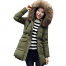 2017 Women Winter Warm Faux Fur Collar Hooded Long Sleeve Zipper Cotton Down Padded Puller Jacket Ca