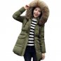 2017 Women Winter Warm Faux Fur Collar Hooded Long Sleeve Zipper Cotton Down Padded Puller Jacket Ca