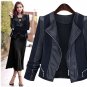Womens Turn-down Collar Long Sleeve Short Casual Jackets for Autumn Winter  PU Leather Pocket Zipper