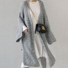 New Womens Retro Knitted Long Flare Sleeve Split Irregular Solid Coat Jacket 2017 Winter Warm Waterf