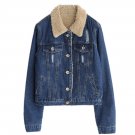 2017 Women Autumn Winter New Lambswool jean Coat With 4 pockets Button Short Warm Wadded Outwear Wid