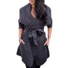 2017 Fashion Women Lapel Neck Long Sleeve Irregular Hem Casual Slim Fit Coat Solid Pockets Belt Wind