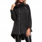 2017 Fall Winter Casaco Turtleneck Irregular Long Sleeve Double Zipper Black Coffee Leisure Warm Fem