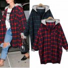 2017 Fashion Womens Plaid Check Hooded Long Sleeve Buttons Autumn Loose Casual Long Outwear Coat Jac