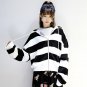 Oversized 2017 Autumn Black and White Stripes Women Casual Hoodies Sweatshirt Coat Pockets Zip Up Ou