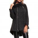 New Winter Autumn Bow Collar Long Sleeve Zip Irregular Hem Retro Outwear Cape Women Loose Casual Sol