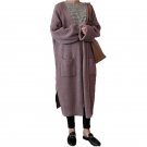 Vintage Women Knitted Knitwear Sweater Jumper Long Open Tops Cardigan Winter Spring Pockets Casual L
