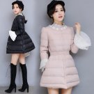 P793 New Fashion Bow Waist Fluffy Skirt Single Breasted Flare Sleeve Lace Warm Coat Winter Women Dow