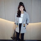 2017 women winter autumn jacket women coat Turn-down collar Medium length Cartoon embroidery coat fe
