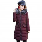 Fashion Women Puffer Down Cotton Long Outwear Coat Padded Jacket Winter Warm Hooded Faux Fur Collar 