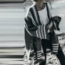 Women Fashion Autumn Stripe Flared Ruffled Flounce Sleeve Open Front Cardigan Knit Coat Sweater Wint