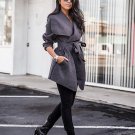 2017 Winter Women Elegant Lapel Neck Open Front Belt Irregular Hem Cardigan Casual Coat Solid Slim F