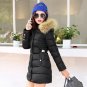 Women Medium Long Fur Parkas 2017 Winter Coat Casual Slim Waist Fleece Hooded Down Jacket Padded Coa