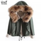 Dotfashion Winter/Spring Designer Fashion Women\'s Outwear Short Causal Solid Fur Hooded Warm Long S