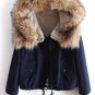 Dotfashion Winter/Spring Designer Fashion Women\'s Outwear Short Causal Solid Fur Hooded Warm Long S