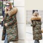 European Winter Women Printed Parkas Down Coats Jacket Raccoon Fur Hoody 90% Duck Down Lady Slim Out