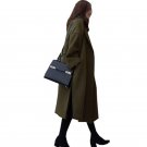 Causal Women Solid Lapel Collar Open Front Long Sleeve Woolen Coat Jacket 2017 Winter Army Green Lon
