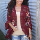 2017 women\'s hot sale fashion autumn coats winter open stitch floral printed lace outerwear flare s