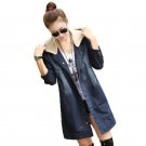 Women Fashion Ladies Denim Blue Jean Look Casual Cowboy Pockets Hooded Denim Coat Autumn Winter Outw