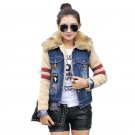 2017 Women Spring Autumn Winter New Lambswool jean Coat With Fur Collar Long Sleeves Warm Coat Outwe