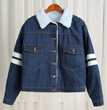 2017 Women Spring Autumn Winter New Lambswool jean Coat With Print Long Sleeves Warm Coat Outwear Wi
