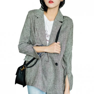 Women Basic Coats Autumn And Winter Women Plaid Jacket New 2017 Vintage Long Sleeve Loose Female Sli