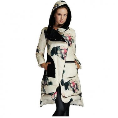 Abrigos Chaquetas Mujer Invierno 2017 Winter Jacket woman\'s Floral Print White Duck Down Parka Fema