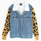 2017 New Winter Female Jean Double Pockets Decorated Leopard Print Blue Thicken Denim Jacket Clothin