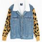 2017 New Winter Female Jean Double Pockets Decorated Leopard Print Blue Thicken Denim Jacket Clothin
