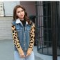 2017 New Winter Female Jean Double Pockets Decorated Leopard Print Blue Thicken Denim Jacket Clothin
