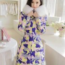 New Arrival Fashion Winter Slim Fur Hooded Collar Ziper Long Sleeve Camouflage Mid-Long White Duck D