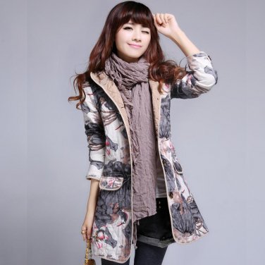 Plus Size Newest Style 2013 Autumn Winter Retro Cotton-Padded Jacket Flower Print Wadded Jacket Cott