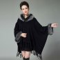 Women\'s Elegant Tassel Bat Sleeve Loose Hoodie Faux Fur Coat Autumn Winter Fox Fur Trim Hood Knitte