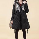 Winter new large size women\'s long thick padded cotton jacket female dot print stitching floral hoo