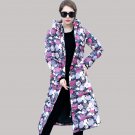 New High Quality Printing Plus Size Slim Long Thick Duck Down Jacket Women Winter Hooded Coat  Black