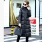 New High Quality Printing Plus Size Slim Long Thick Duck Down Jacket Women Winter Hooded Coat  Black