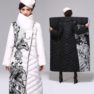 White Duck Down Winter Jacket Women Over Knee Long Jacket Female Thick Women\'s Down Jacket Loose Co