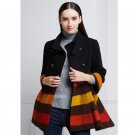 Autumn Winter Women\'s Long Woolen Blend Coat Rabbit Fur Beautiful Striped Wool Coat Casual Wool Coa