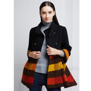 Autumn Winter Women\'s Long Woolen Blend Coat Rabbit Fur Beautiful Striped Wool Coat Casual Wool Coa