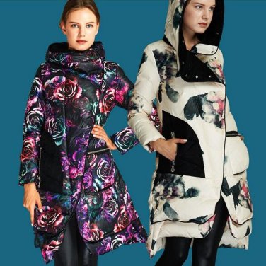 New Arrival High Quality Luxury 2017 Winter Coat Women Long Duck Down Parka Jacket Brand Rose Floral