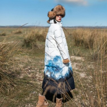 MM222 New Arrival 2017 winter coat vintage chinese style print single breasted loose long white duck