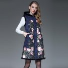 Plus size women winter down vest vintage flower embroidery fur patchwork down coats long casual hood
