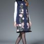 Plus size women winter down vest vintage flower embroidery fur patchwork down coats long casual hood