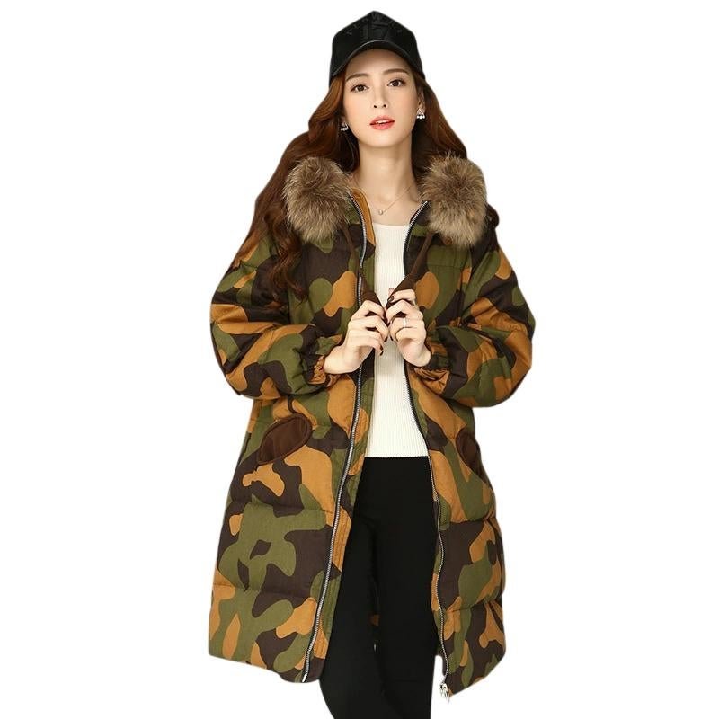 2017 New Fashion Camouflage Women Down Coat Thickness Winter Coat Women Long Coat Womens Down Jacket