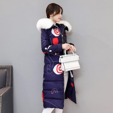 Women\'s Printing Down Jacket Winter Female Parka Fur Collar Thickening Cotton Padded Winter Coat 6 