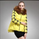 New Fashion Women Cotton Padded Jacket Winter Printed A-Type Cape Coat  Slim Rabbit Fur Collar Casua