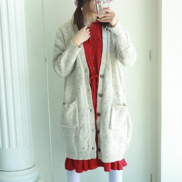 Women Autumn Winter Dot Knitted Cardigans Coat Outwear Ladies Single Breasted Sweaters Overcoat Knit