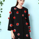 Women Winter Warm Coat Long Sleeve 3D Ball Appliques Plus Size XXXL Casual Loose Vintage Wool Cotton